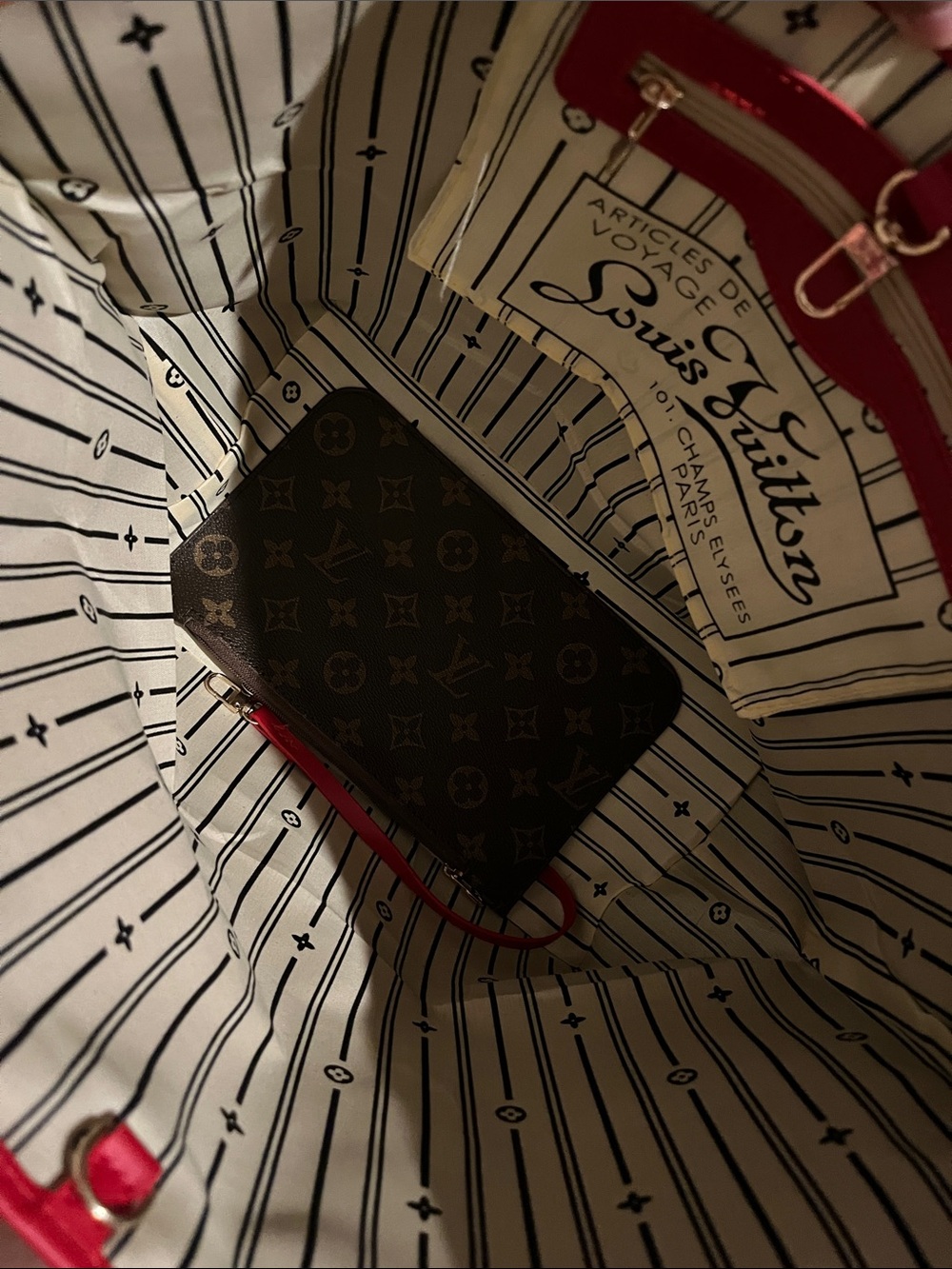 Tote with Red Trim and Striped Interior